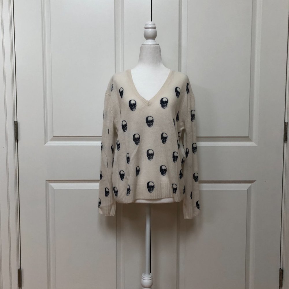 V-Neck Skull Print Cashmere Sweater